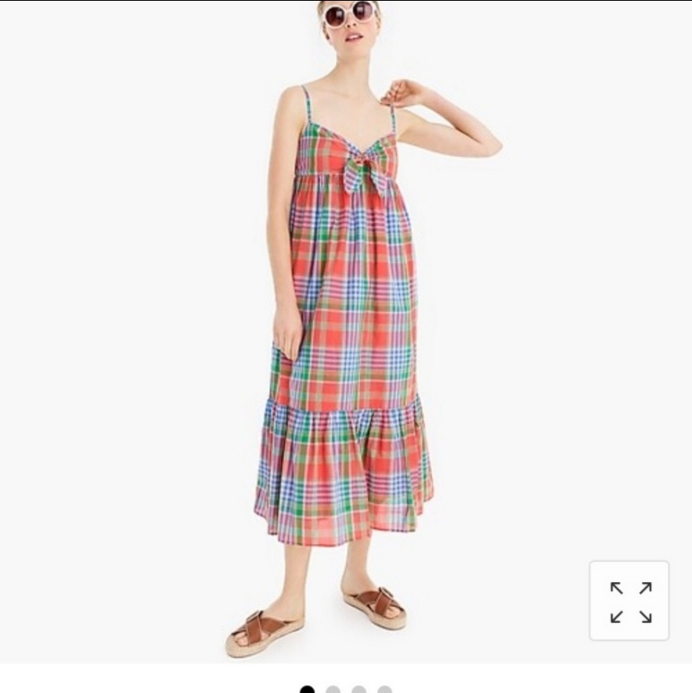 J. Crew Plaid VOILE Beach TIE Front MAXI D…